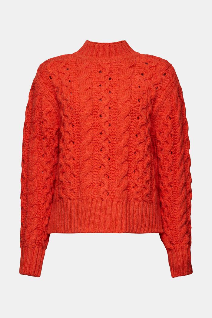 Cable-Knit Wool-Blend Sweater, BRIGHT ORANGE, detail image number 6