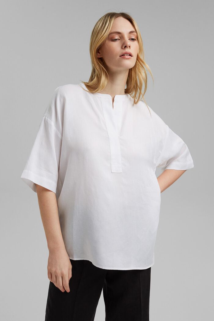 Oversized blouse made of a lyocell/linen blend, WHITE, detail image number 0