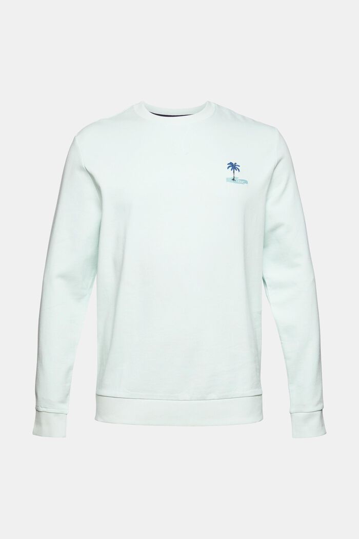 Sweatshirt with a small embroidered motif, LIGHT AQUA GREEN, overview