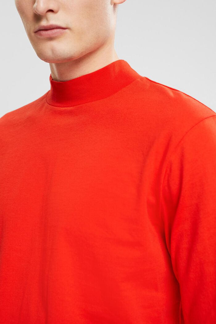 Stand-up collar long sleeve top, RED, detail image number 0
