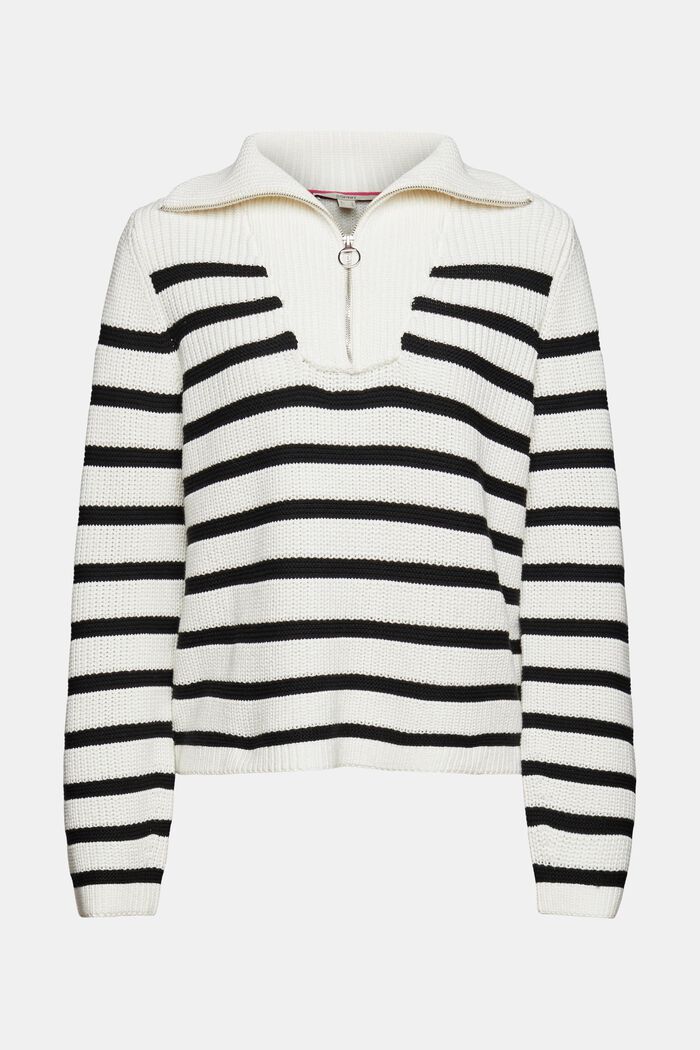 Knitted zip-neck jumper with a striped pattern