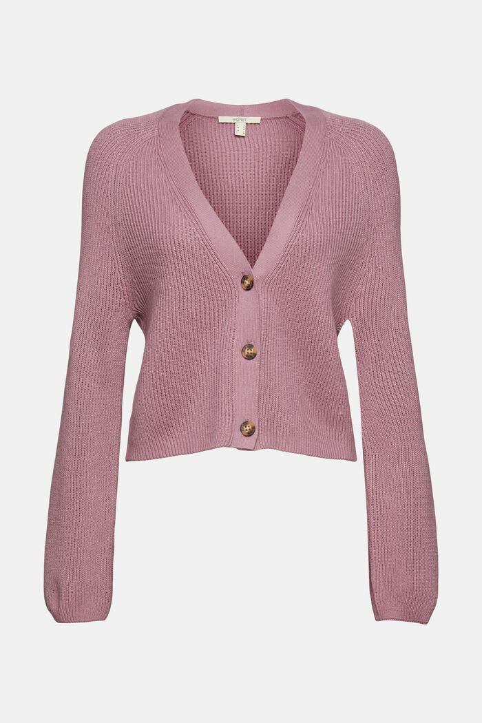 Cropped cardigan, 100% organic cotton, MAUVE, overview