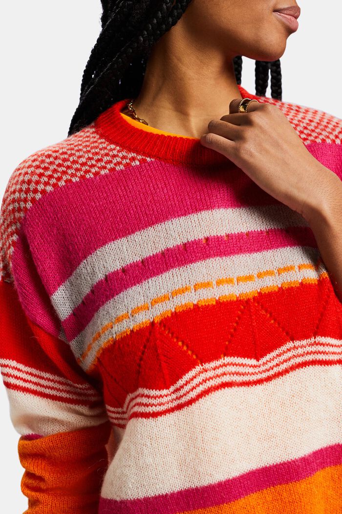 Striped Crewneck Sweater, RED, detail image number 3