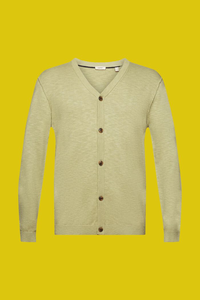 V-neck cardigan, cotton-linen blend, LIGHT GREEN, detail image number 6