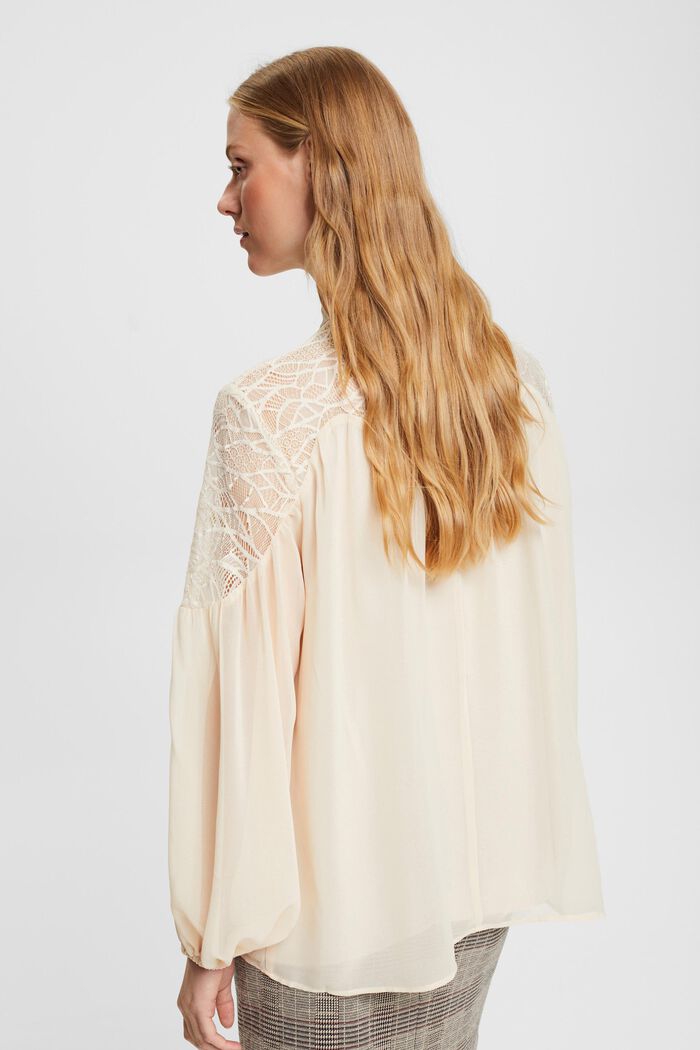 Chiffon blouse with lace, DUSTY NUDE, detail image number 3