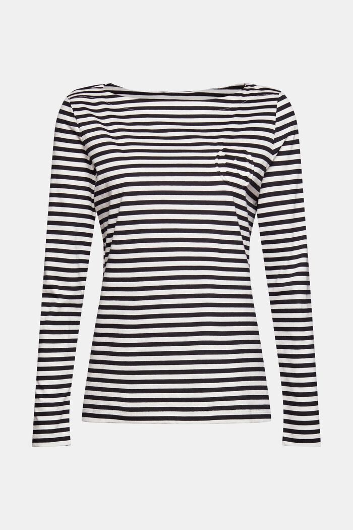 Striped long sleeve top with a monogram, BLACK, overview