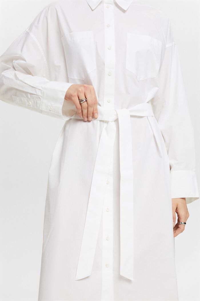 Belted Poplin Shirt Dress, WHITE, detail image number 3