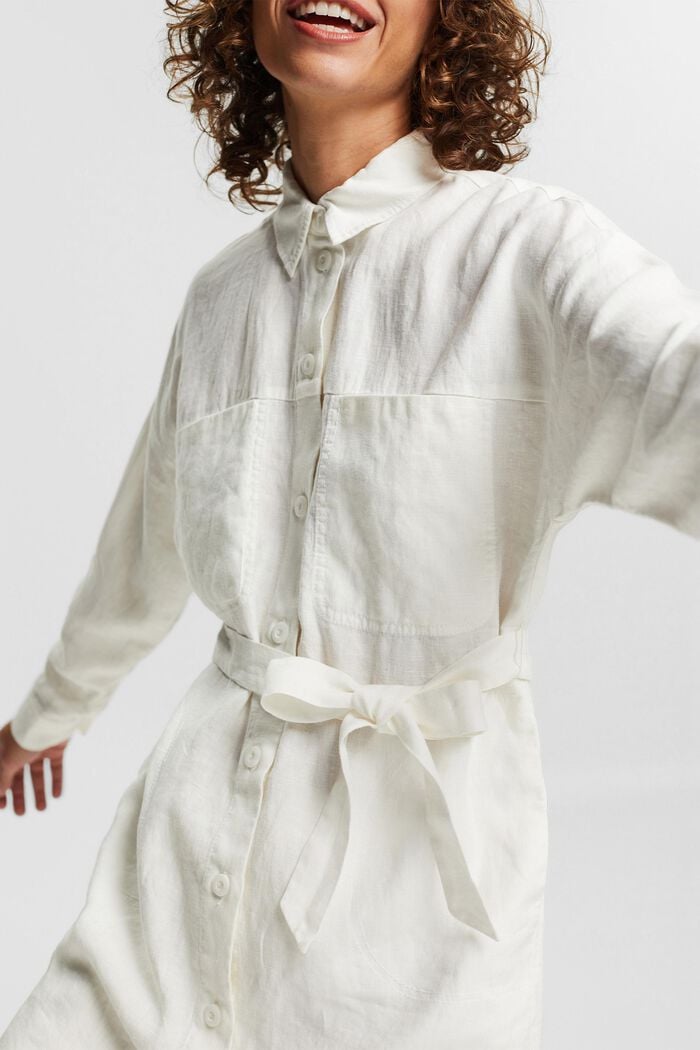 Long shirt blouse in 100% linen, WHITE, detail image number 2