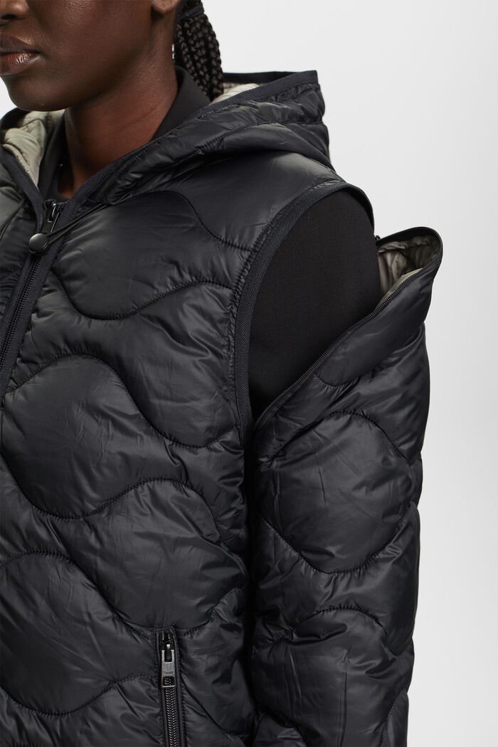 Recycled: quilted and hooded transformer jacket, BLACK, detail image number 2