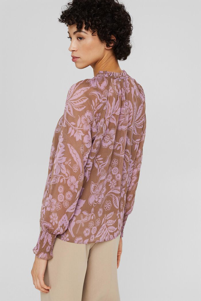 Chiffon blouse with frills and smocked details, TAUPE, detail image number 3