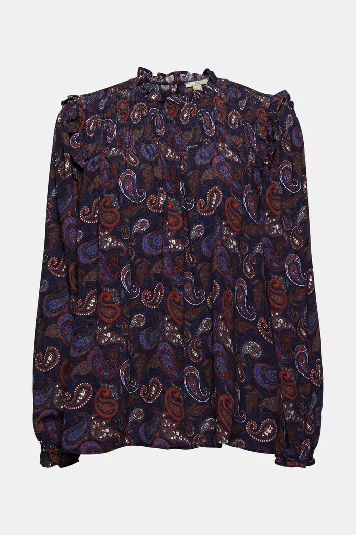 Smocked blouse with a paisley print, LENZING™ ECOVERO™, NAVY, detail image number 6