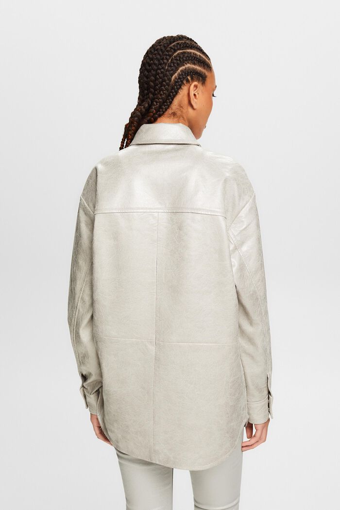 Coated Metallic Faux Leather Shirt, LIGHT GREY, detail image number 2