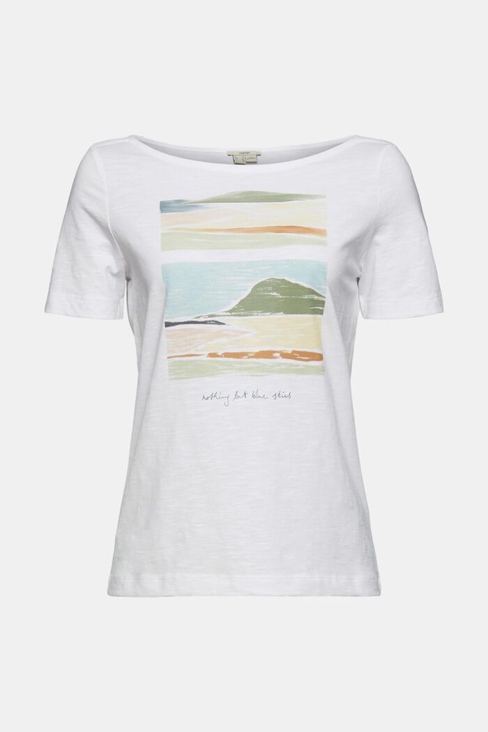T-shirt with a bateau neckline and a print, WHITE, overview