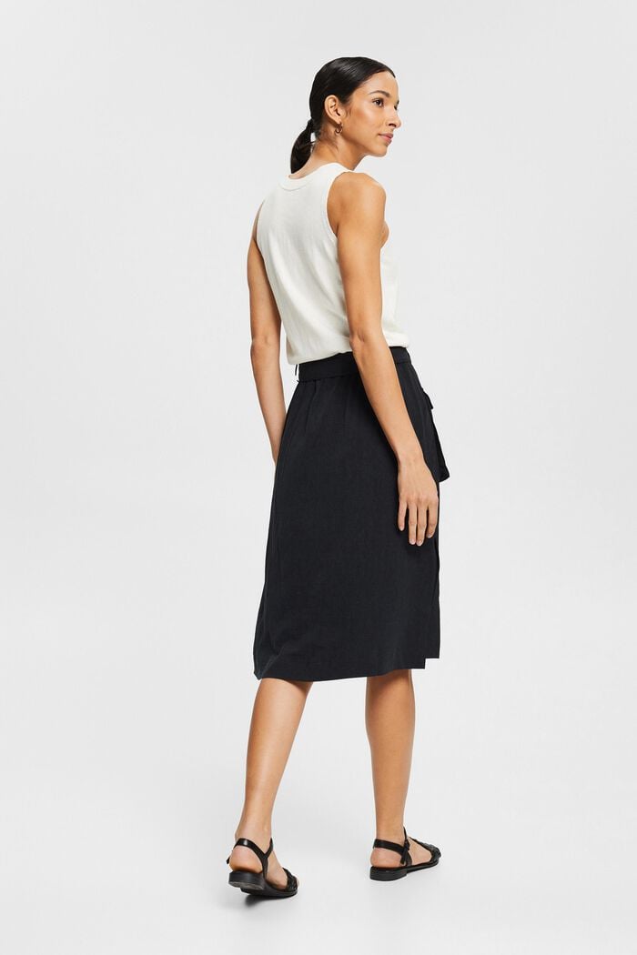 Made of blended linen: skirt with a tie-around belt, BLACK, detail image number 3