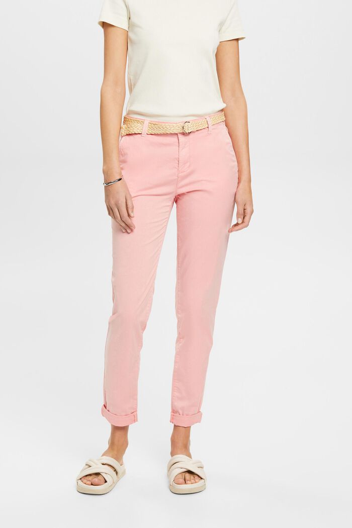Lightweight stretch chinos with belt, PINK, detail image number 0
