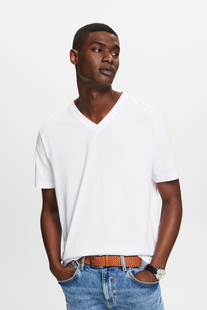 Organic Cotton V-Neck T-Shirt, WHITE, detail image number 0