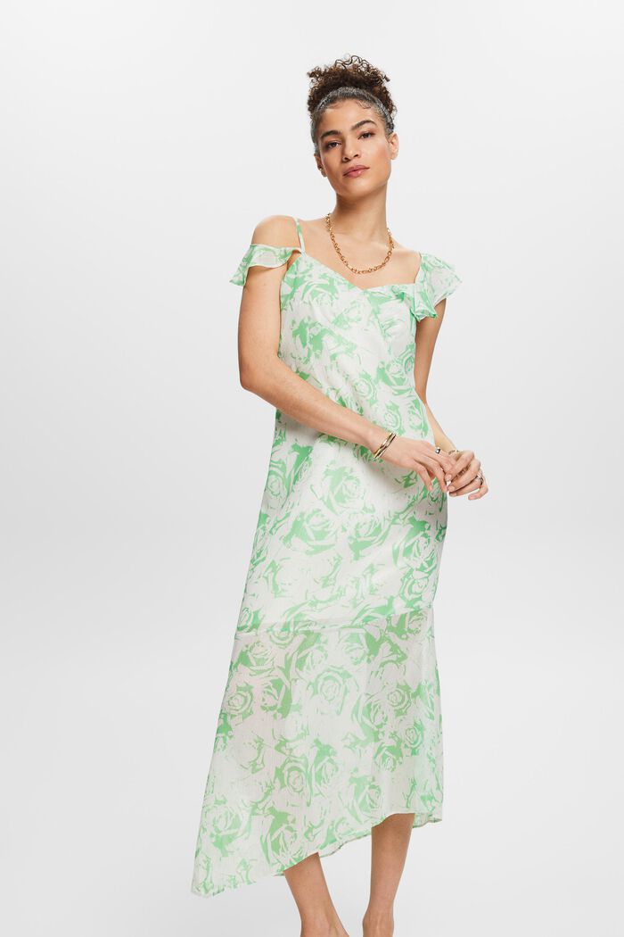 Off-The-Shoulder Printed Chiffon Maxi Dress, CITRUS GREEN, detail image number 4