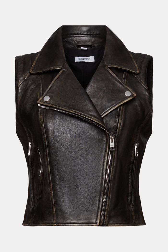 Leather Moto Vest, BLACK, detail image number 6
