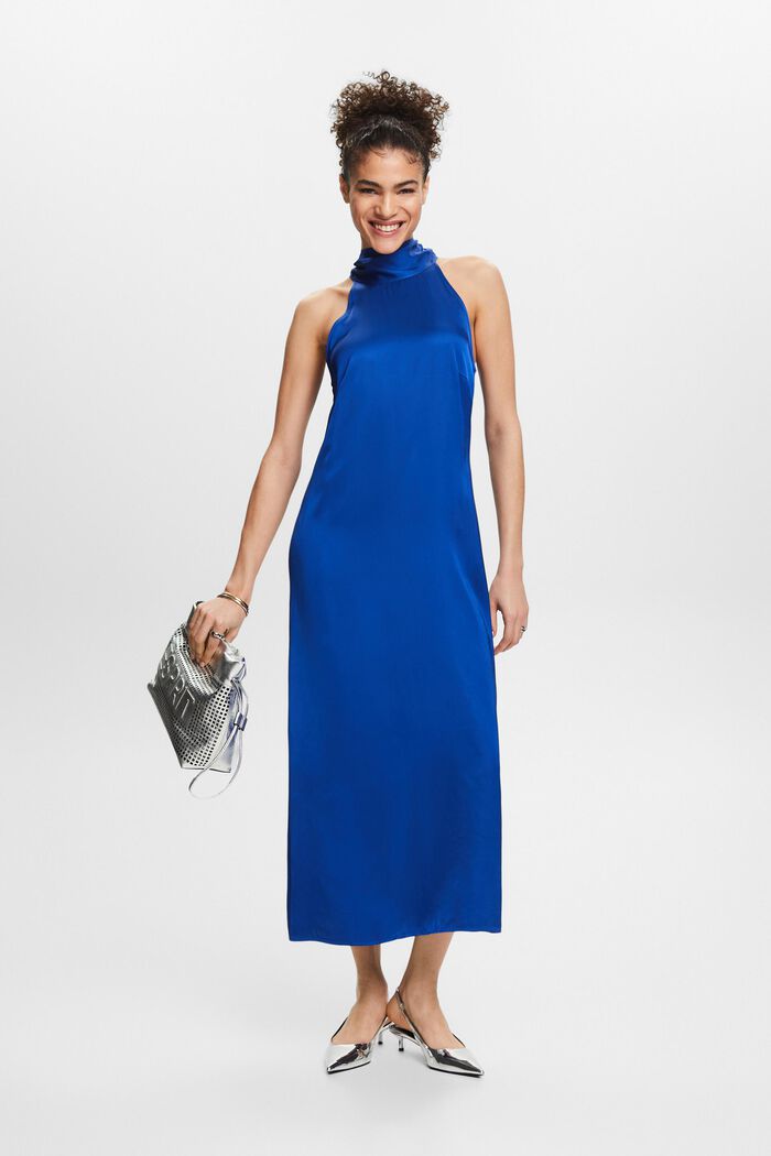 Satin Halterneck Maxi Dress, BRIGHT BLUE, detail image number 5