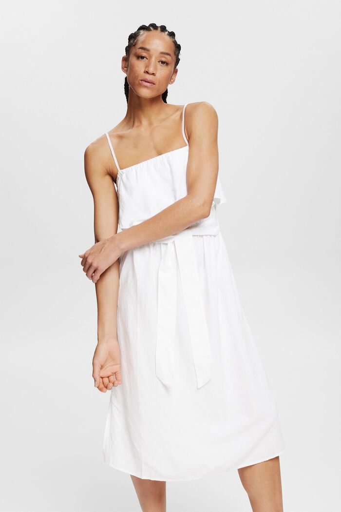 Linen blend: dress with adjustable straps, WHITE, detail image number 0