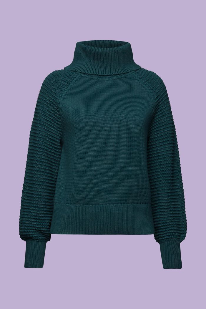 Cotton Turtleneck Sweater, EMERALD GREEN, detail image number 5