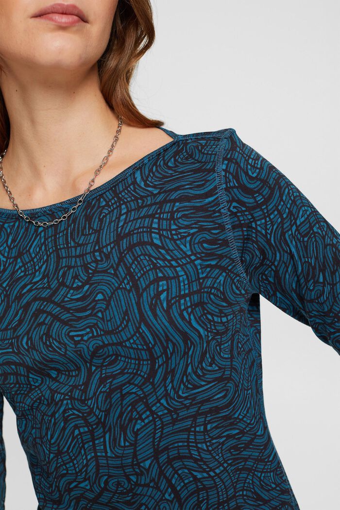 Boat neck long-sleeved top with pattern, DARK TURQUOISE, detail image number 2