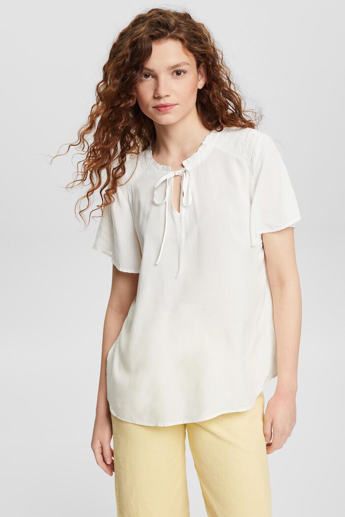Blouse with ties, LENZING™ ECOVERO™, OFF WHITE, detail image number 0