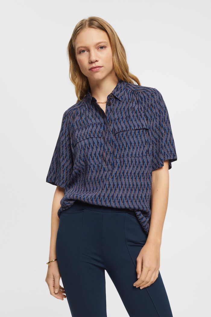 Crêpe blouse with all-over pattern, NAVY, detail image number 0