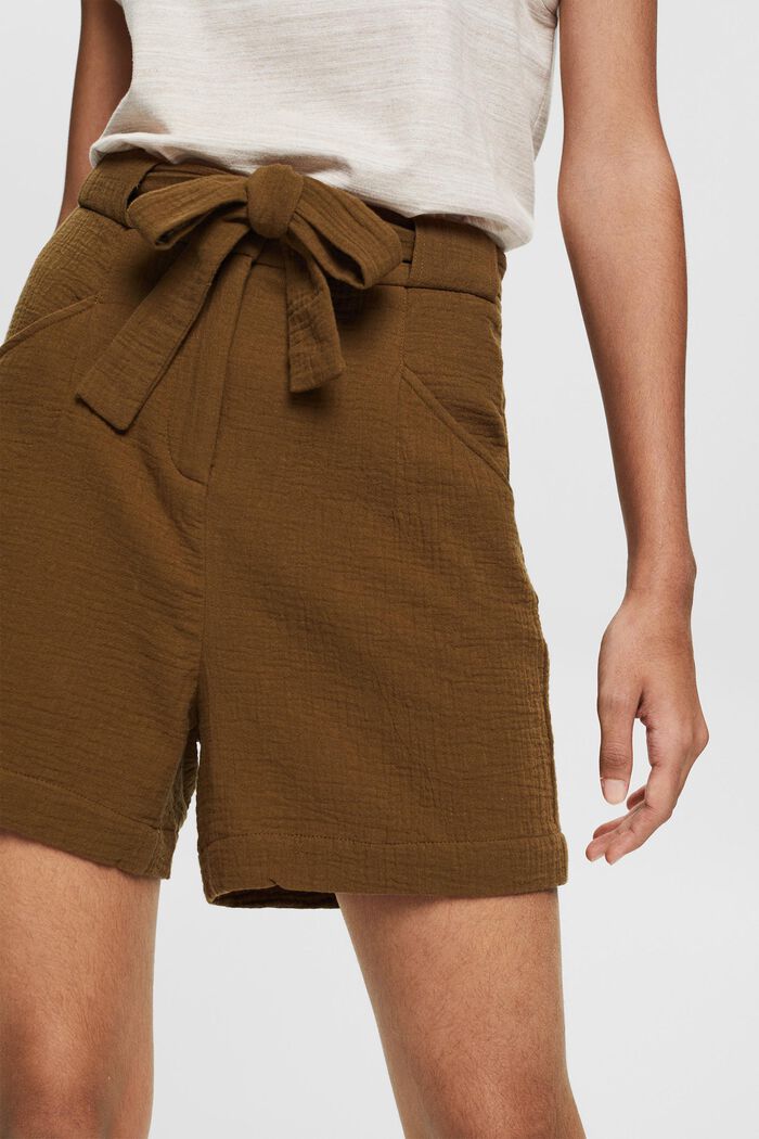 Shorts with a crinkle finish, KHAKI GREEN, detail image number 4