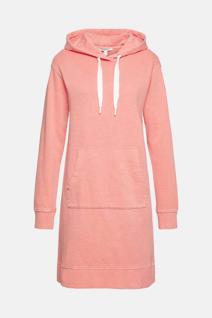 Hooded sweatshirt dress, 100% cotton, CORAL, overview