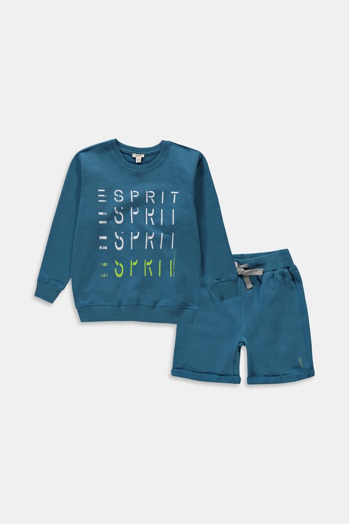 Set: sweatshirt and shorts, 100% cotton, TURQUOISE, overview