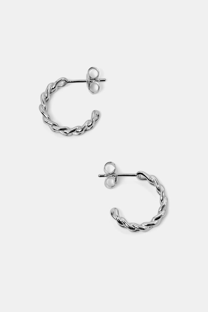 Sterling Silver Chain Mini Hoop Earrings, SILVER, detail image number 0