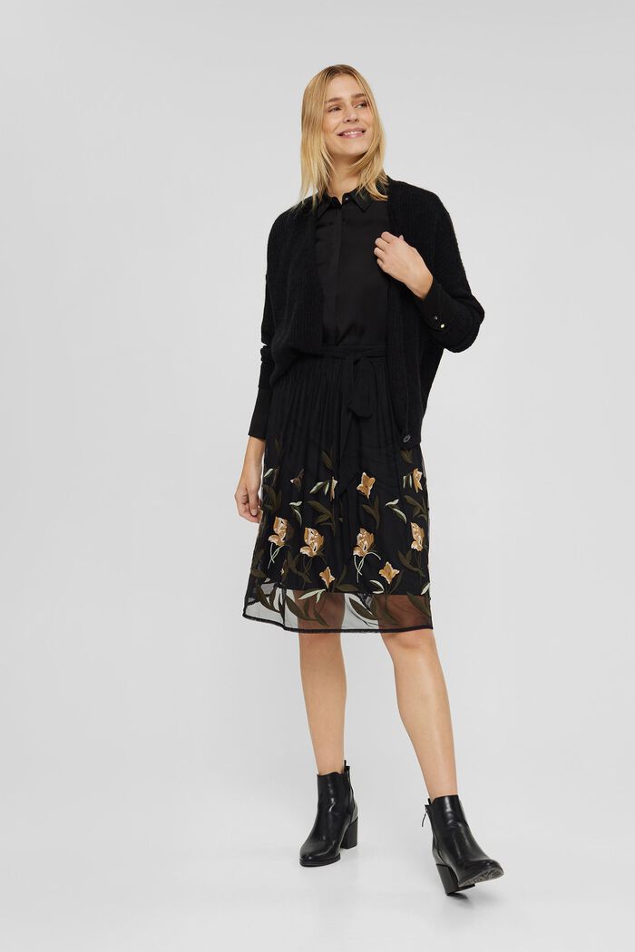 Mesh skirt with floral embroidery, BLACK, detail image number 1