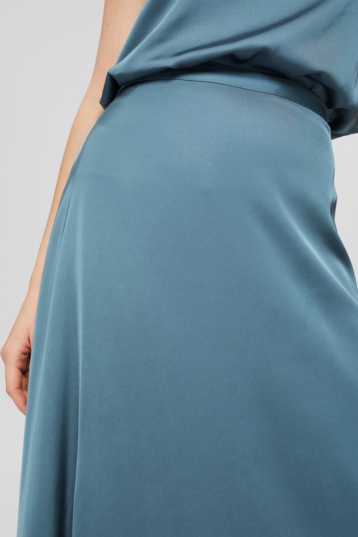 Satin midi skirt, LENZING™ ECOVERO™, PETROL BLUE, detail image number 5