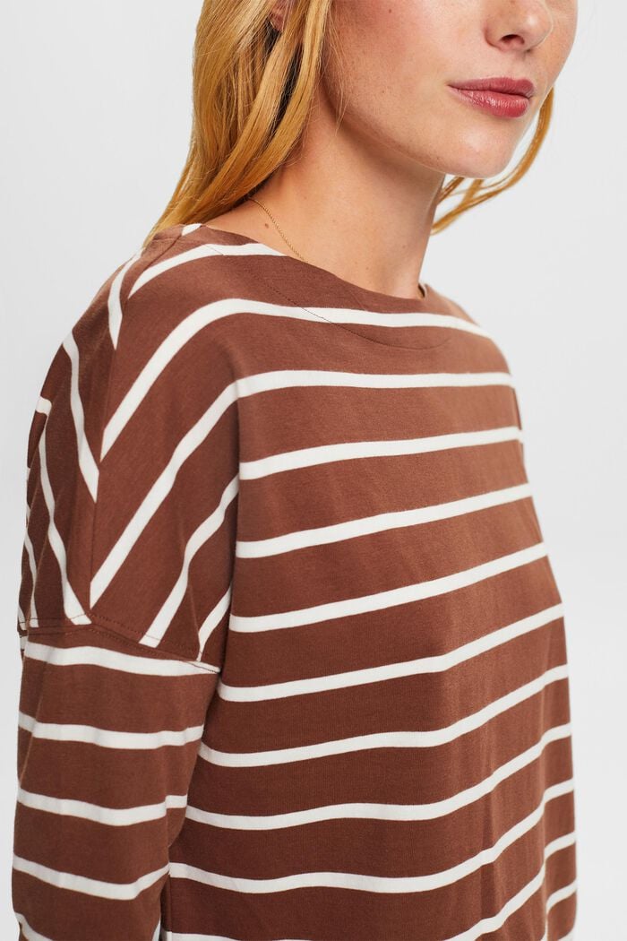 Striped Cotton Longsleeve Top, TOFFEE, detail image number 3