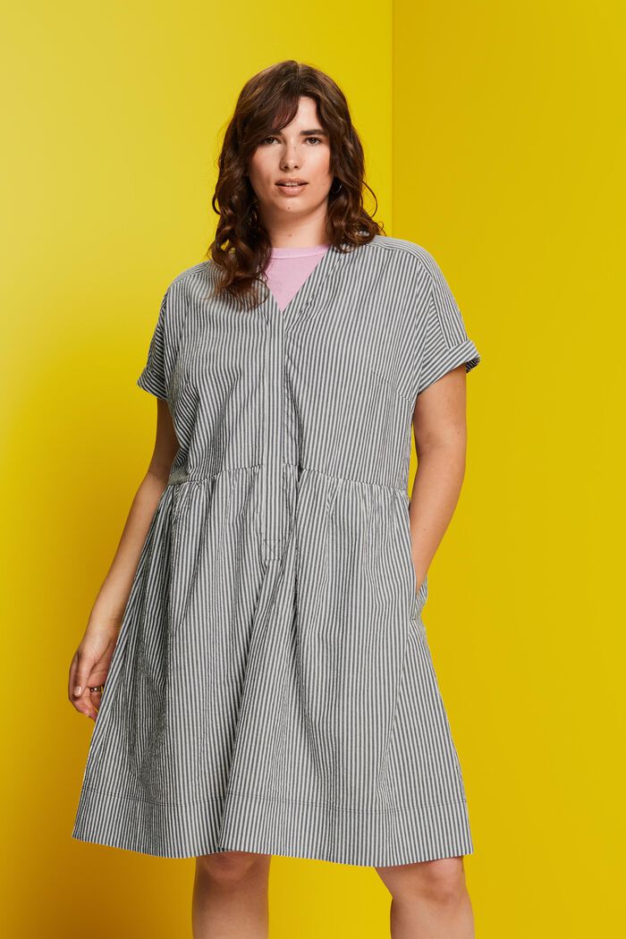 CURVY seersucker dress, 100% cotton, NAVY, detail image number 0
