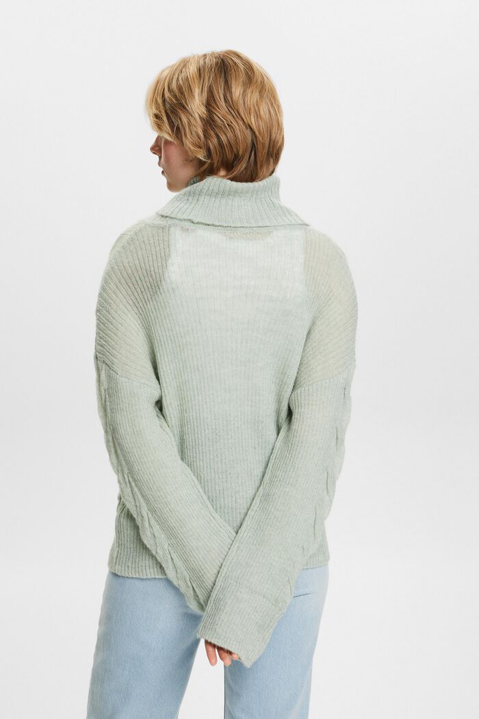 Cable-Knit Turtleneck Sweater, LIGHT AQUA GREEN, detail image number 4