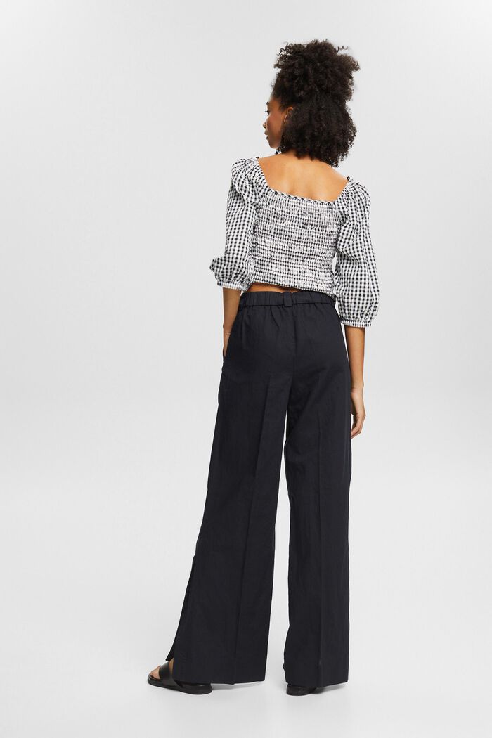 Linen blend: wide-leg trousers with slits, BLACK, detail image number 6