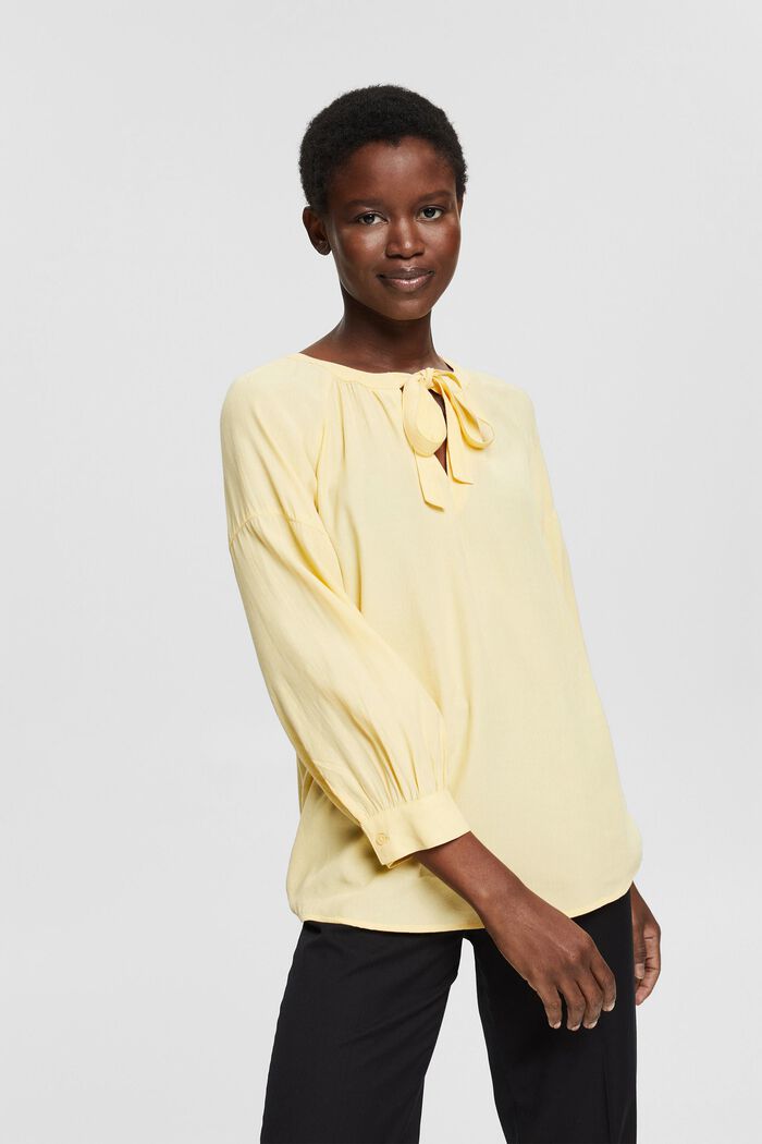 Crêpe blouse with ties, DUSTY YELLOW, detail image number 0