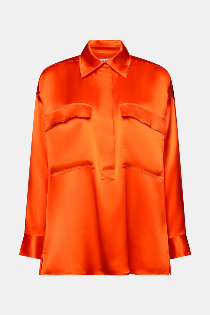 Silk Satin Shirt Blouse, BRIGHT ORANGE, detail image number 5
