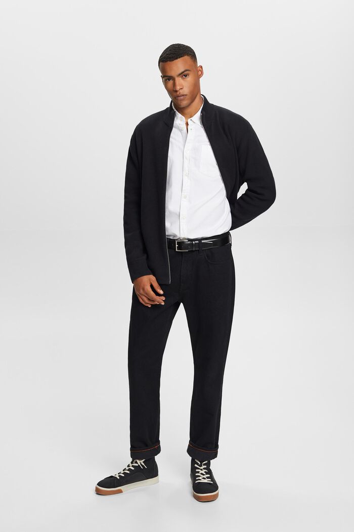 Zipper cardigan, 100% cotton, BLACK, detail image number 0