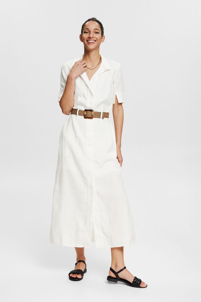 Shirt dress with a belt, in 100% linen, WHITE, detail image number 1