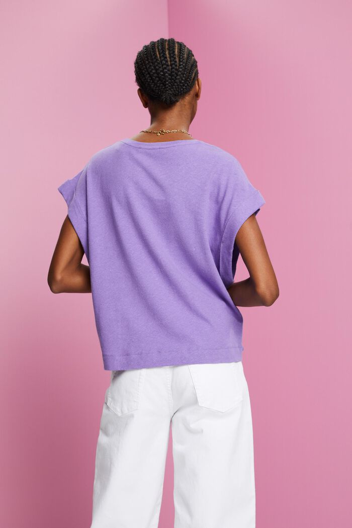 Cotton and linen blended t-shirt, PURPLE, detail image number 3