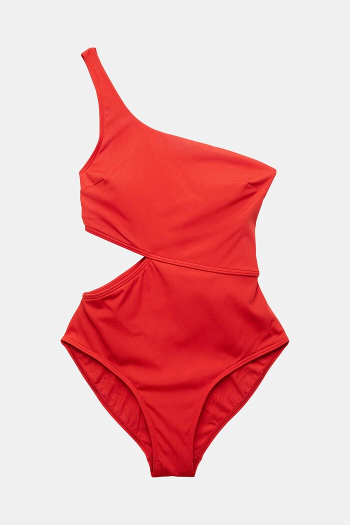 One-Shoulder Cutout Swimsuit, DARK RED, detail image number 4