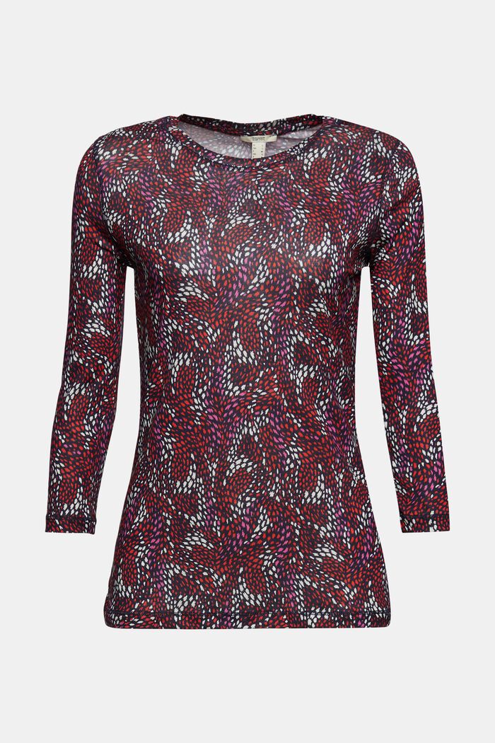 Patterned long sleeve top with TENCEL™, NAVY, overview