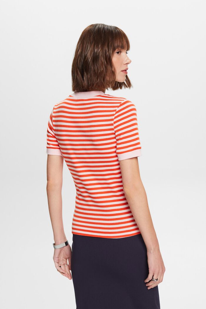 Logo-Print Striped Cotton T-Shirt, BRIGHT ORANGE, detail image number 4