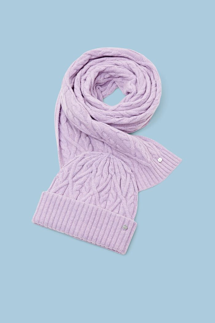 Gift Set Wool Blend Beanie And Scarf, LAVENDER, detail image number 0