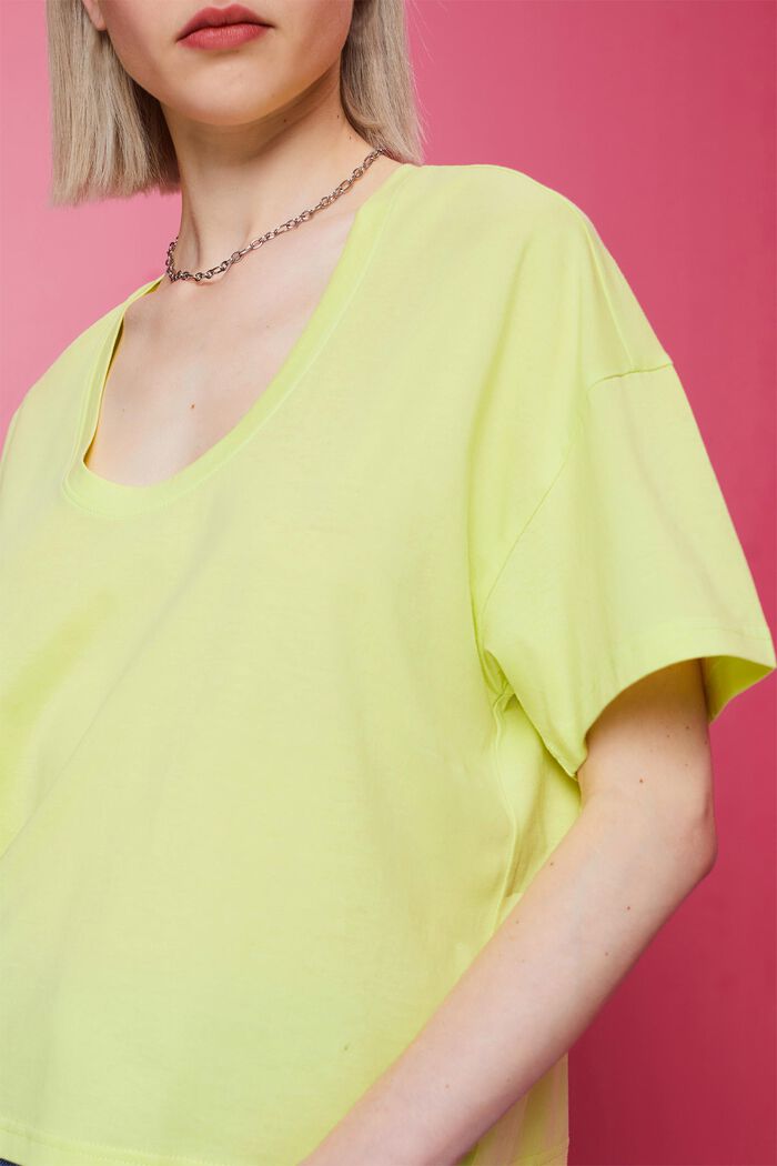Cropped oversize t-shirt, 100% cotton, LIME YELLOW, detail image number 2