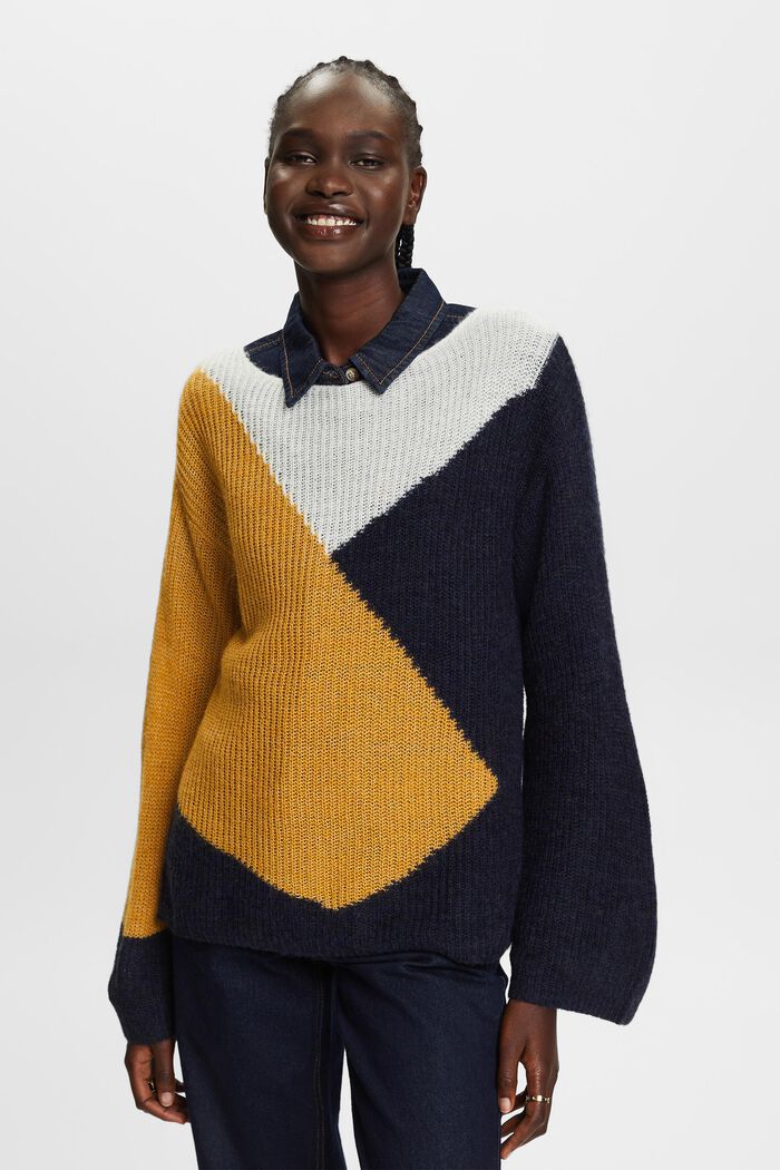 Colourblock jumper, wool blend, BRASS YELLOW, detail image number 0
