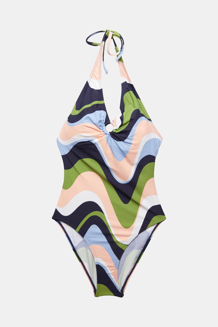 Printed Halter One-Piece Swimsuit, NAVY COLORWAY, detail image number 5